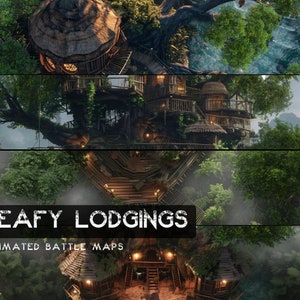 D&D Leafy Lodgings geanimeerd Battlemaps Pack, Dungeons and Dragons digitale gevechtskaarten, Roll20 Battlemap, Foundry DnD-kaarten