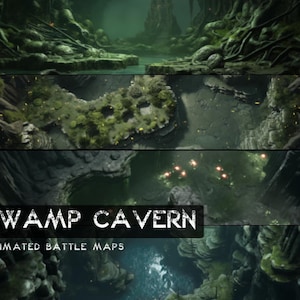 D&D Swamp Cavern geanimeerd Battlemaps Pack, Dungeons and Dragons digitale gevechtskaarten, Roll20 Battlemap, Foundry DnD-kaarten