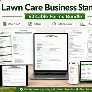 Lawn Care Business Forms Bundle, Editable Quote, Invoice, Checklist (Digital Download)