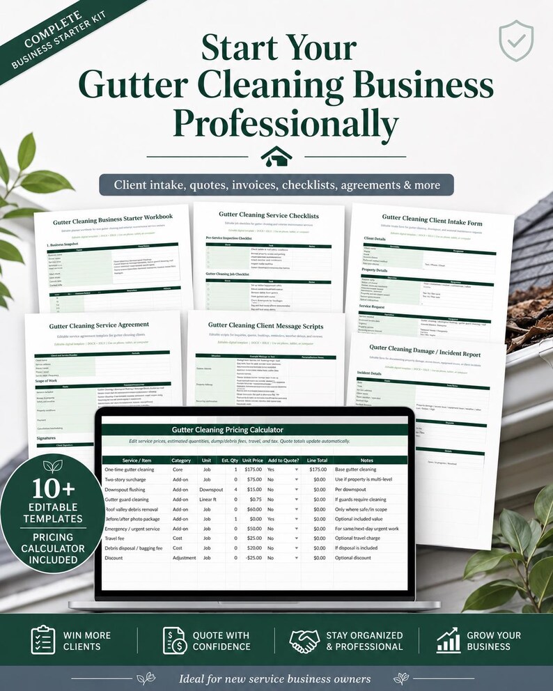 Gutter Cleaning Business Forms Bundle, Editable Quote Invoice Template ...
