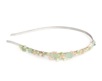 Coastal Serenity Headband Sea glass blue azure light ombré crystals Swarovski handmade beach wedding mermaid pearls opal ocean nautical halo