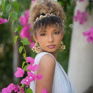 Floral Vintage Gold Swarovski Earrings: Statement chandelier large oversized colorful jewelry