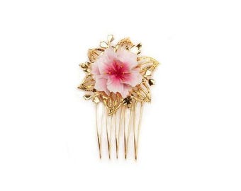 Sakura Hair Comb: Pink Cherry Blossom Gold Hair Accessory