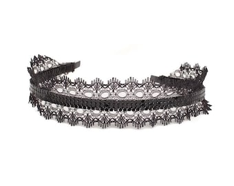Black Lace Headband: Edgy Goth Hair Accessory with Metallic Discs