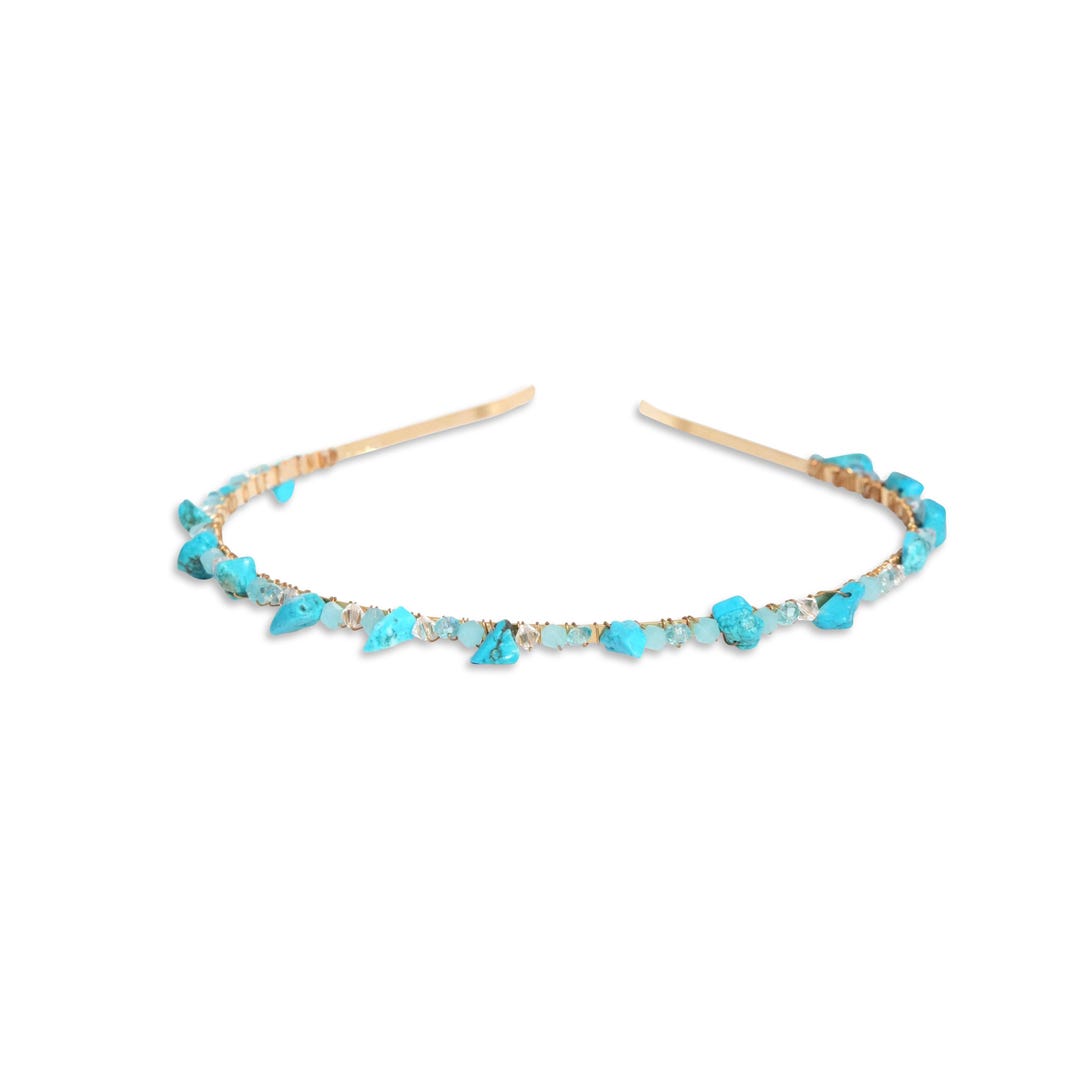 Turquoise Headband: 24K Gold-plated, Swarovski Crystals  display picture 1