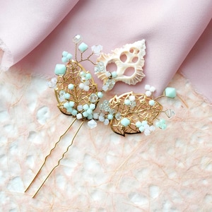Pastel Seashell Pin • Turquoise Bridal mermaid seaworld marina headpiece • Coastal ocean whimsical hair accessory • Simple beach wedding