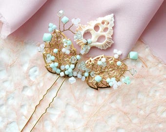 Pastel Seashell Hair Pin: Gold Bridal Mermaid Hair Accessory