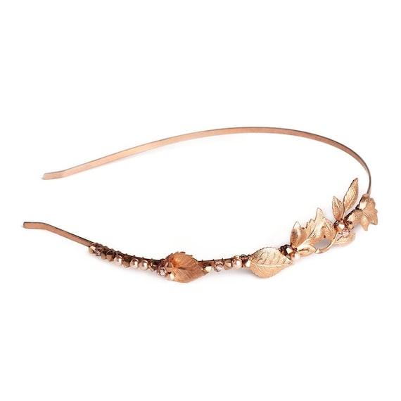 Rose Gold Leaf Headband: Crystal & Pearl Bridal Headpiece - Etsy display picture 2