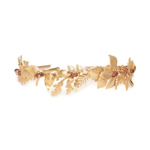 Amethyst Autumn headband • Gold Leaf Branch Earth Tone headpiece • Fall Forest Goddess crown • Swarovski crystal handmade hair jewelry halo