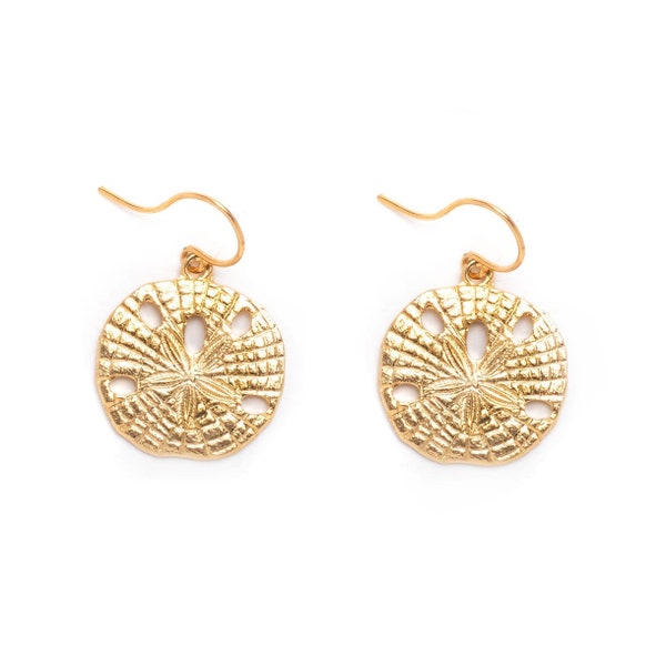 E079 - SAND DOLLAR EARRINGS simple lovely unique great detail affordable beauty beach shellfish nautical cute gold durable wedding bride art