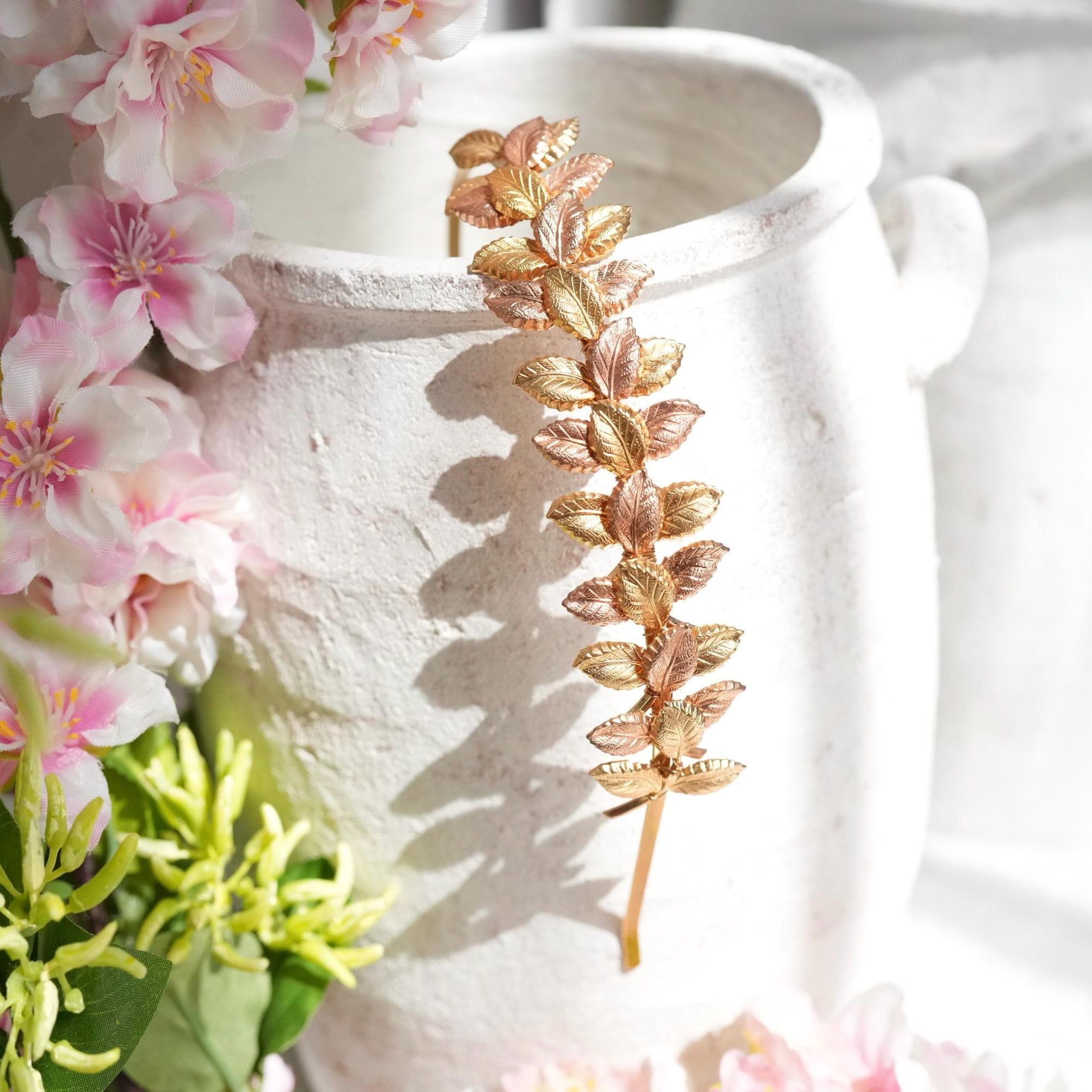 Delicate Rose Gold Leaf Headband: Handmade Warm Autumn Hair 