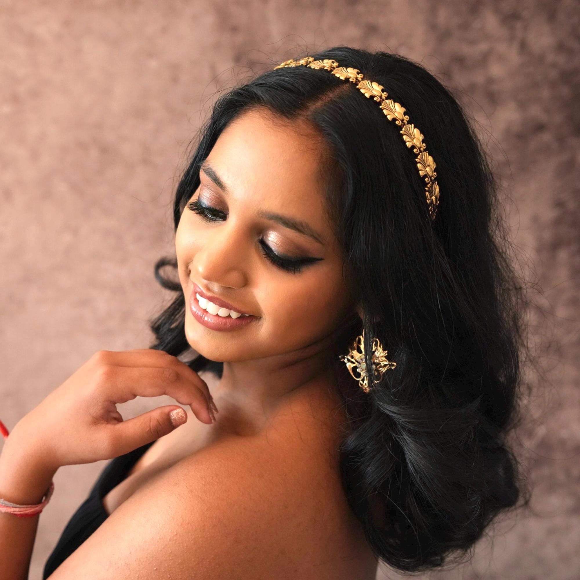 Filigree Bridal Hairband Light Gold Bridal Headband with Shimmer Leaves - Cassandra Lynne main image 3