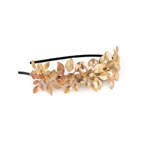 Gold leaf headband • Foliage Autumn fall crown • Bridal rustic nature style headpiece • Woodland rose vine • Boho handmade gift for woman