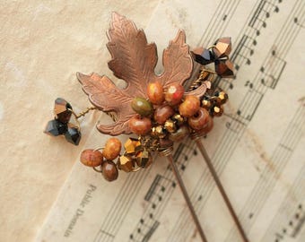 Maple Copper Fall Pin • Autumn Bridal headpiece • Rustic whimsical hair accessory • Simple leaf minimalistic hairpin • Radiant Vintage charm