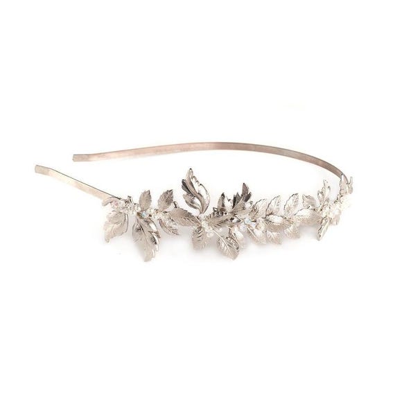 Crystal Leaf Headband: Silver Bridal Headpiece, Bohemian  display picture 1