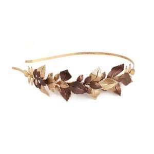 Fall Leaf Gold Headband • Autumn Rustic headpiece • Nature Godess vintage copper leaves • Wedding Bride enchanting hair accessory crown halo