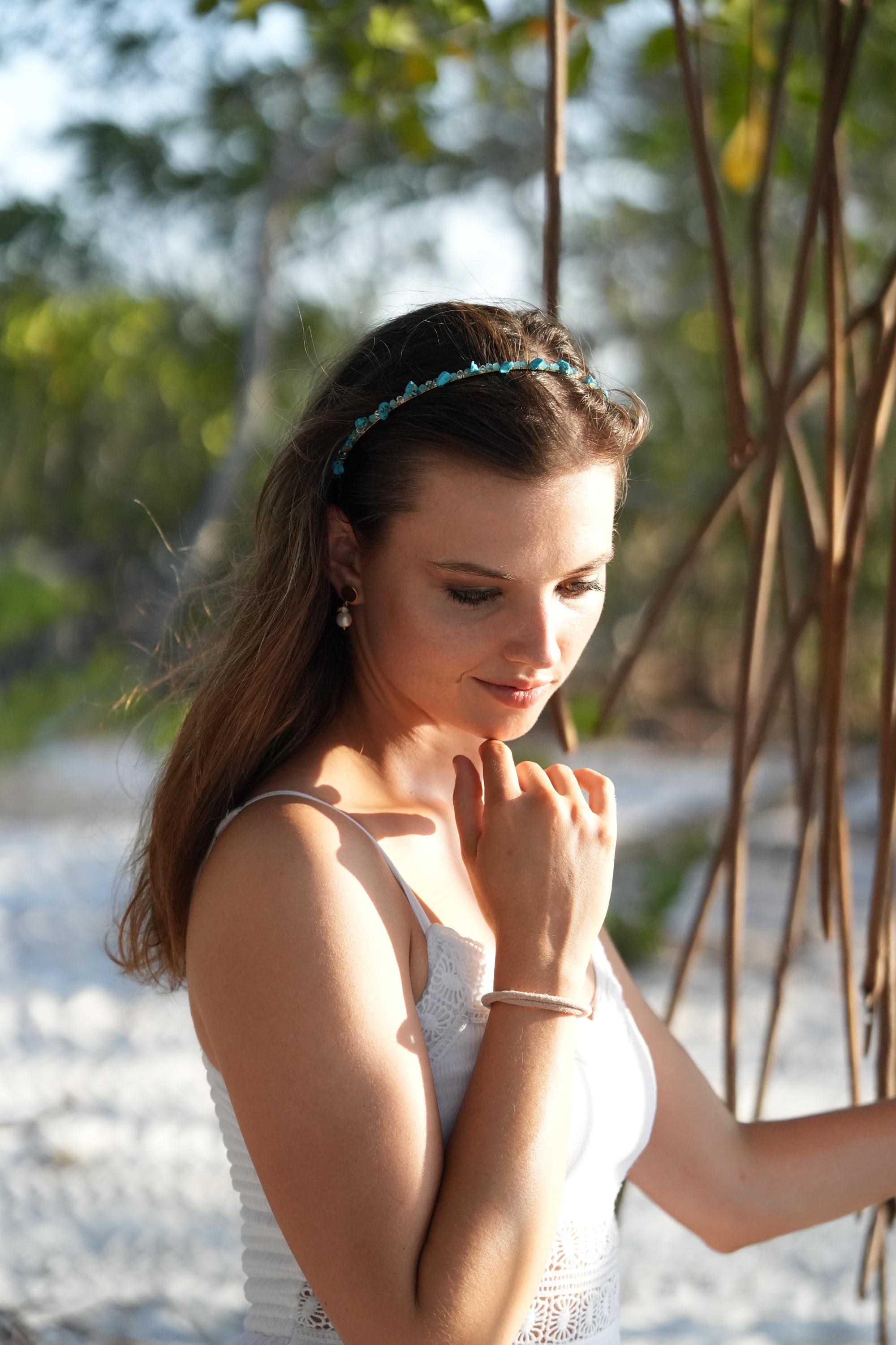 Turquoise Headband: 24K Gold-plated, Swarovski Crystals  display picture 3