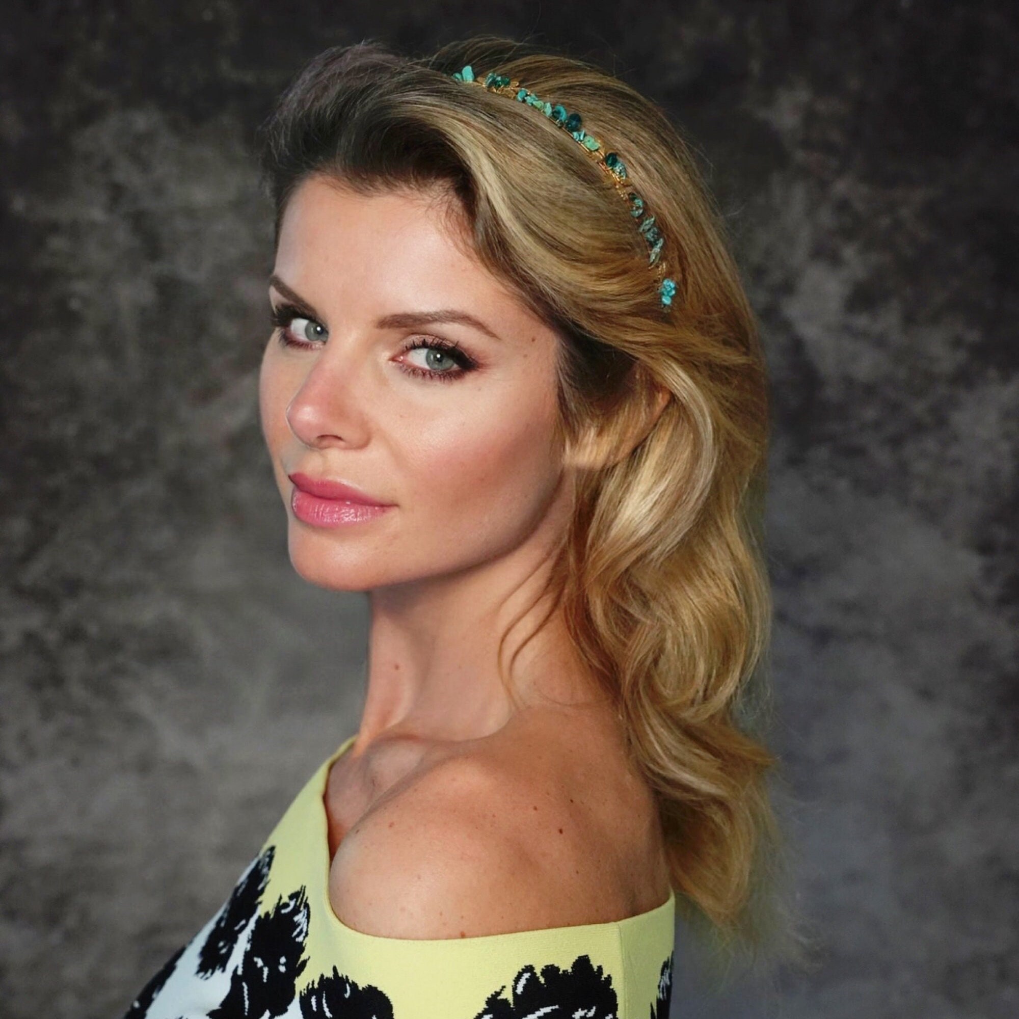 Turquoise Headband: Gold Leaves, Czech Beads, Bridal  display picture 1