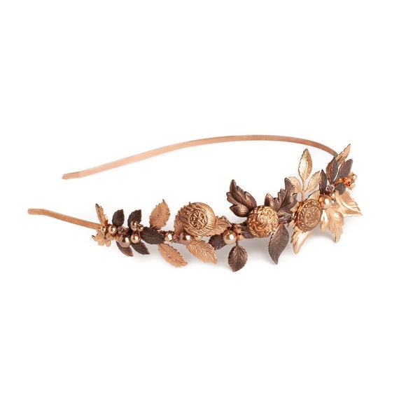 Falling Rose Gold Leaves Headband Rose Gold Fall Headband: Vintage Copper Leaf & Crystal  main image 3