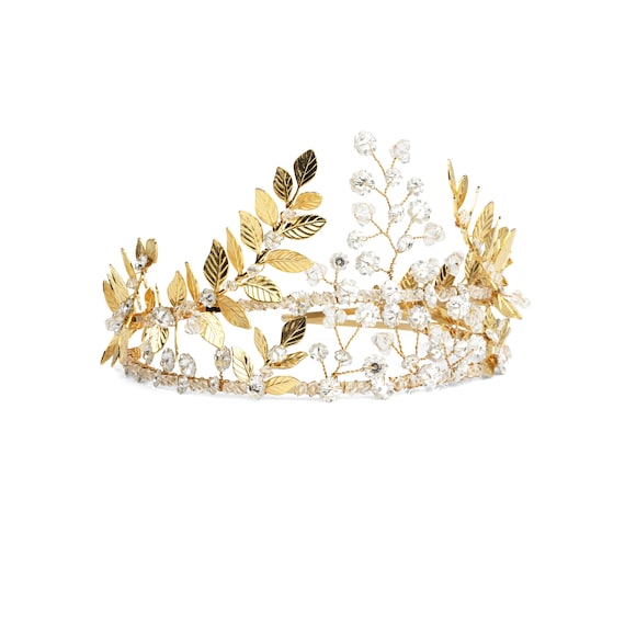 Golden Leaf Bridal Tiara: Swarovski Crystal Wedding Crown - Etsy display picture 1