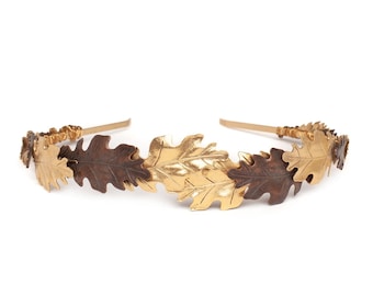 Oak Leaf Cascade Headband • Antique Autumn gold copper headpiece • Boho Forest Queen nature inspired Rustic crown Bride vine hair accessory