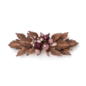 Rustic Maple Leaf Barrette: Copper, Pearls & Crystals