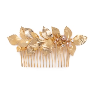 Gold Leaf Bridal Comb: Pearl & Crystal Wedding Hairpiece