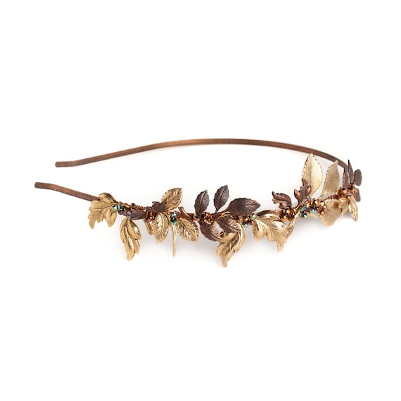 Autumn Leaf Headband: Antique Gold Copper Czech Beads  display picture 1