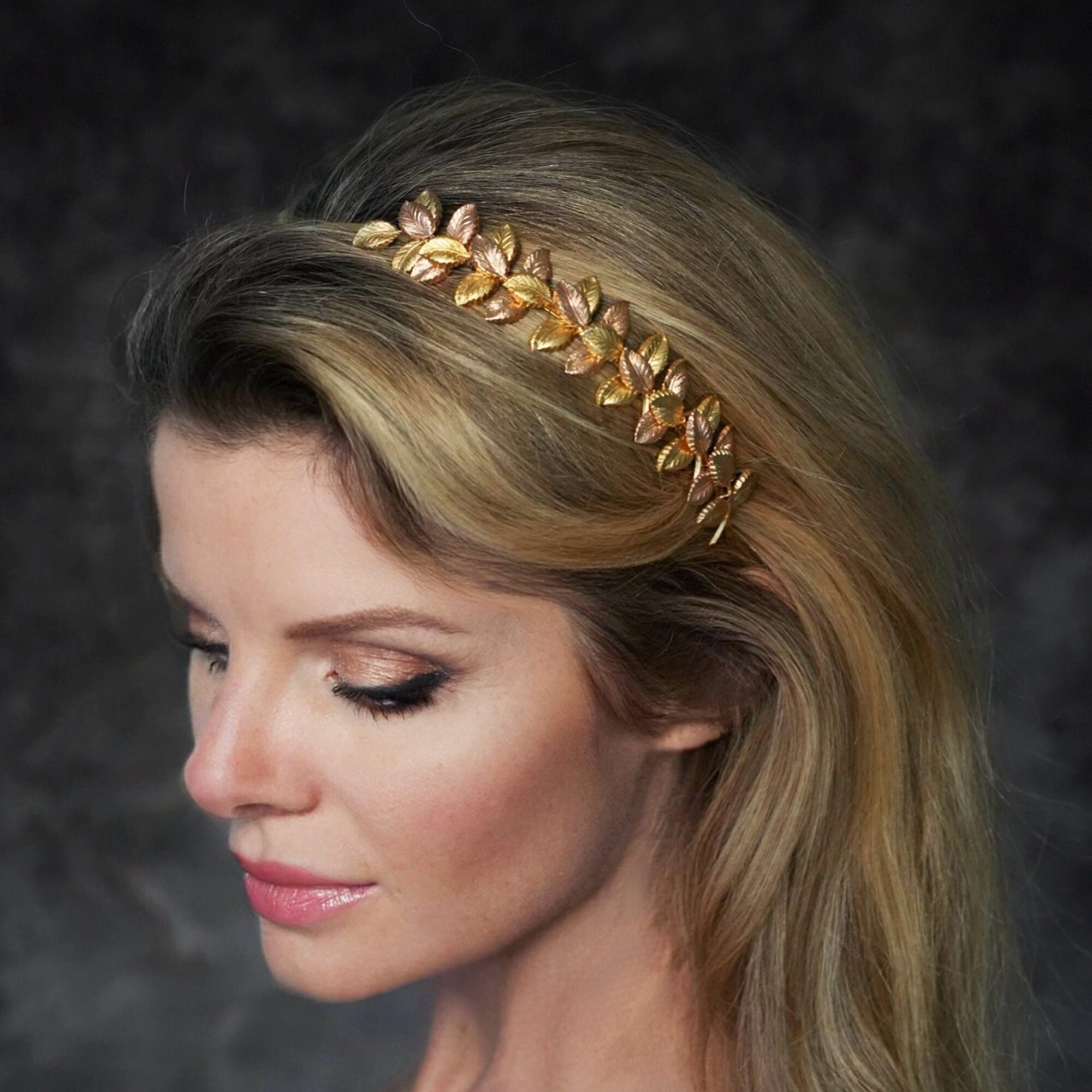 Delicate Rose Gold Leaf Headband: Handmade Warm Autumn Hair  display picture 1
