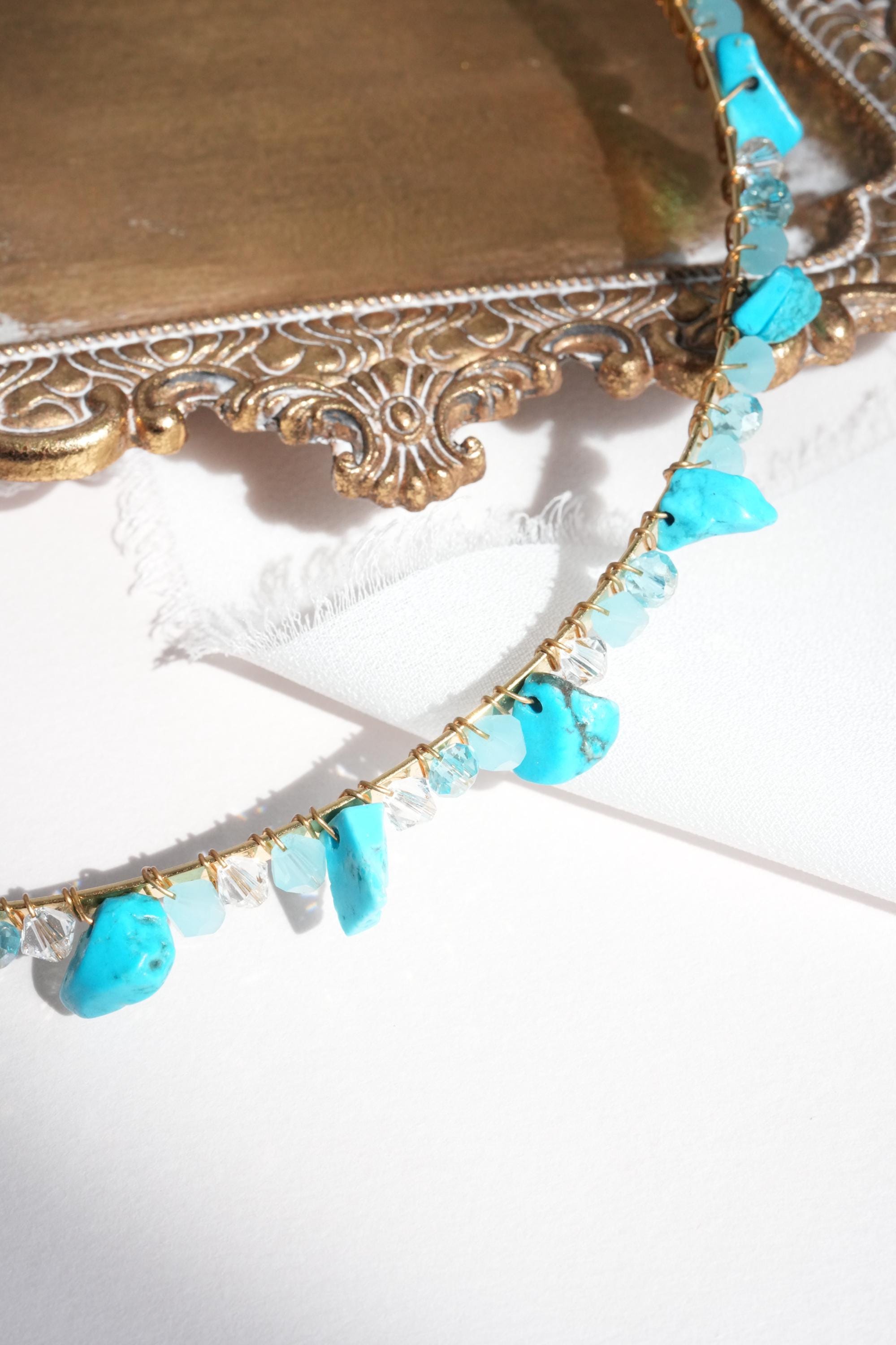 Turquoise Headband: 24K Gold-plated, Swarovski Crystals  display picture 2