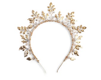 Celestial Gold Headband Crown • Sirens Netflix as seen on TV crystal headpiece • Sun Swarovski wedding tiara • Royal leaf halo • Boho bridal