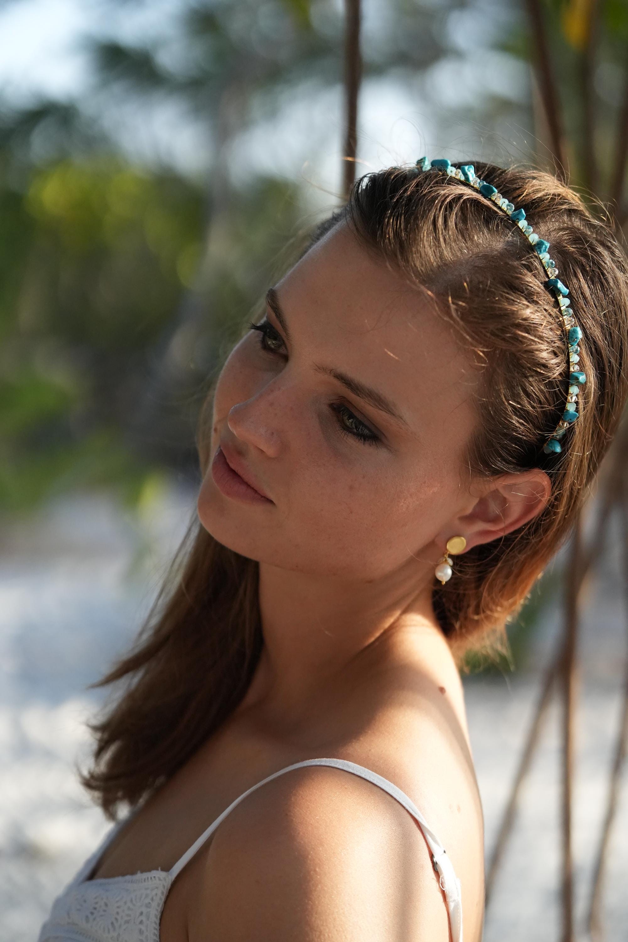 Turquoise Headband: 24K Gold-plated, Swarovski Crystals  display picture 2