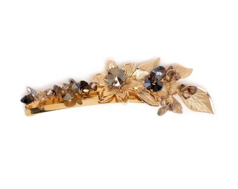 Gold Leaf Barrette: Boho Crystal Flower Hair Clip