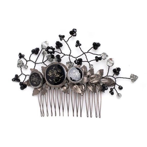 Elegant Black/Brown Hair Comb with Intricate Design Amazon.com : Aimimier Bridal Black Crystal Hair Comb Gold  main image 3