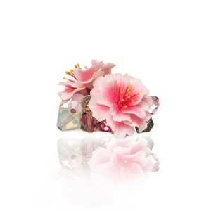 Handmade Pink Sakura Ring: Crystal Blossom Floral Jewelry