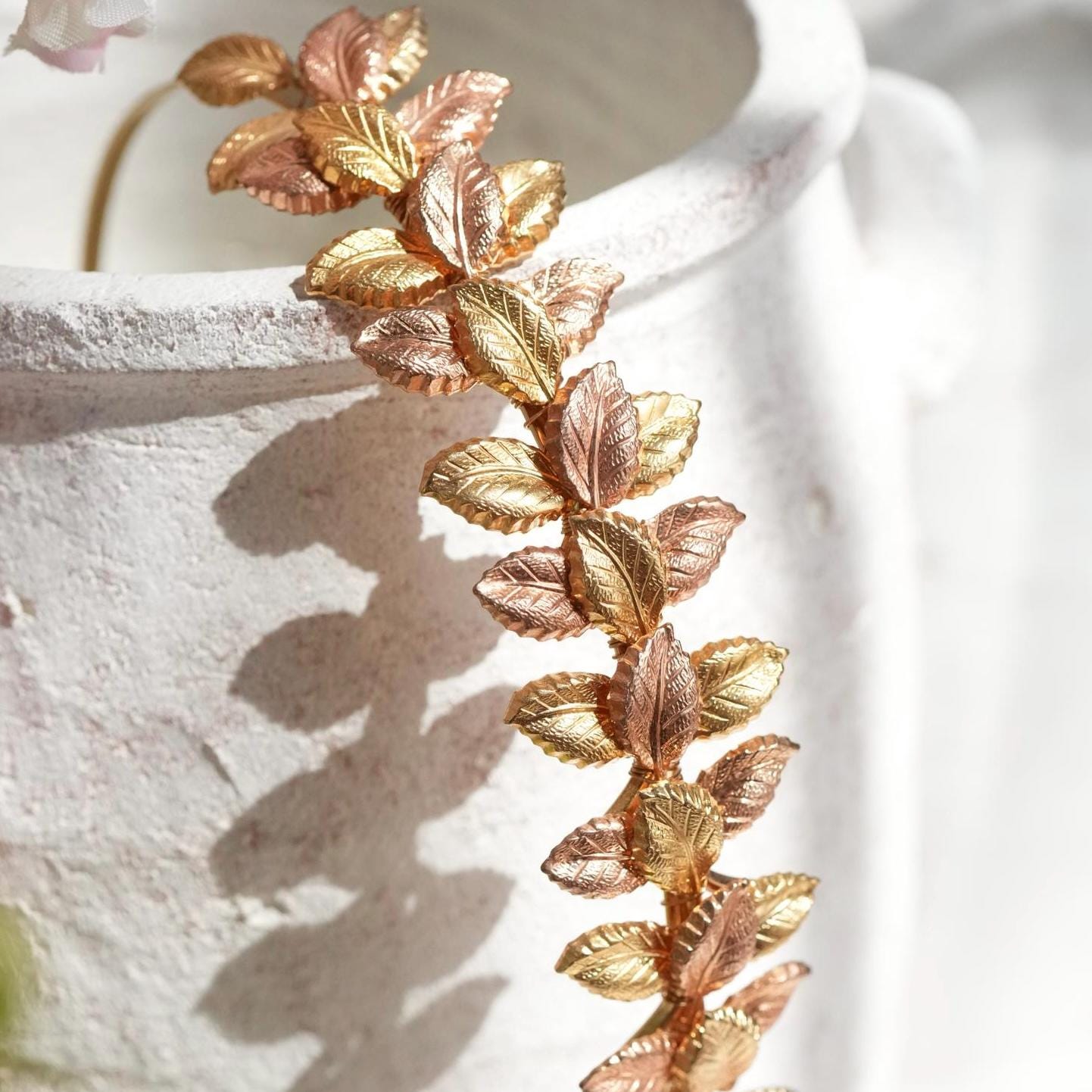 Falling Rose Gold Leaves Headband Delicate Rose Gold Leaf Headband: Handmade Warm Autumn Hair  main image 3