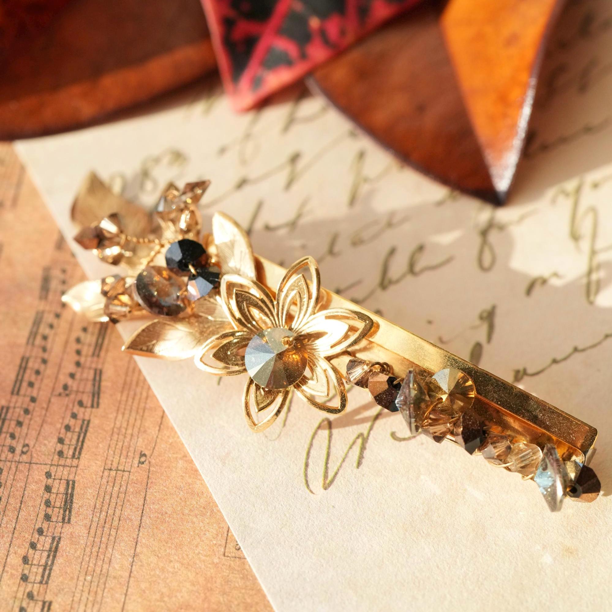 1pcs Crystal Gold Leaf Flower Bridal Barrette Hair Gold Leaf Crystal Pearl Wedding Hair Pins - Set of 4  main image 3