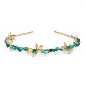 Turquoise Headband: Gold Leaves, Czech Beads, Bridal Bohemian Crown