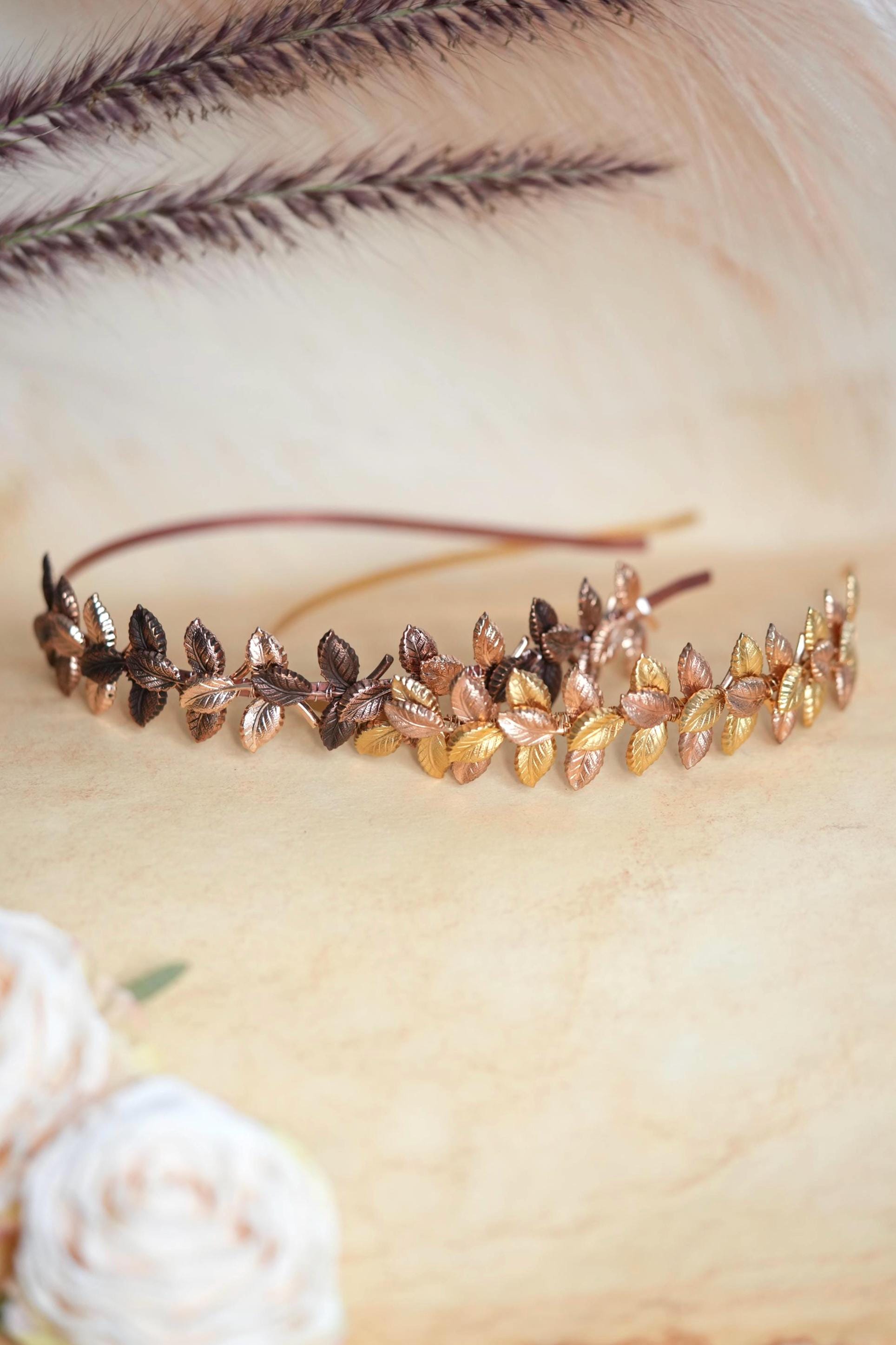 Falling Rose Gold Leaves Headband Delicate Rose Gold Leaf Headband: Handmade Warm Autumn Hair  main image 2