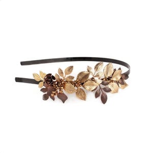 Graceful Foliage Headband • Antique gold & copper leaves headpiece • Autumn swarovski crystal sparkling delicate handmade hair accessory