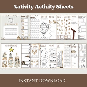 Nativity Activities for Kids Digital Printable Kindergarten Worksheets Christmas learning activity downloads homeschool bible printables