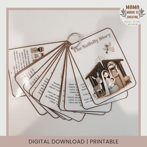 Krippengeschichte Karten Druckbare Digitale Karten Sofortiger Download Neutrale Farbe Bibel Weihnachtsgeschichte für Kinder Religiöser Urlaub zum Ausdrucken