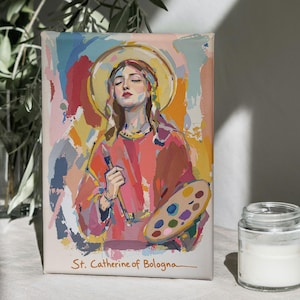 Fauvistisches Porträt der heiligen Katharina von Bologneser Kunstdruck - farbenfrohe Wanddekoration, Schutzpatronin der Künstler, Geschenk Göttlicher Inspiration