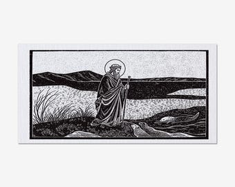 Saint Cuthbert and the Otters | Relief Print on an 1870's Galley Press
