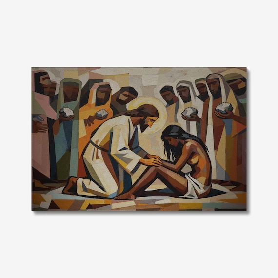 The Woman Saved From Stoning Jesus Story Art Print | Faith, Mercy, Biblical Wall Decor