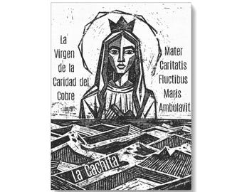 Relief Print of La Cachita, 6x8 Inch Virgin Mary Catholic Wall Art