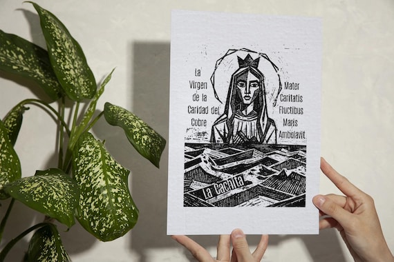 La Cachita, Our Lady of Charity | The Virgin of La Caridad del Cobre, Mother Mary, Relief Print 6x8 Inch
