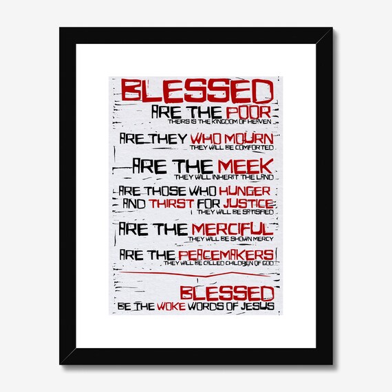 Beatitudes Relief Print, Sermon on the Mount, Woke Jesus Art