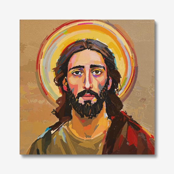 Jesus Portrait Wall Art, Multicultural Expressionist Christian Decor