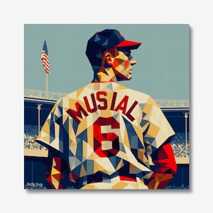 Stan Musial Digital Art Print - St. Louis Cardinals Baseball Legend Illustration on Canvas or Giclee Wall Art, Vintage style baseball